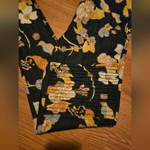 Agnes & Dora Black and Gold Floral Moto Leggings